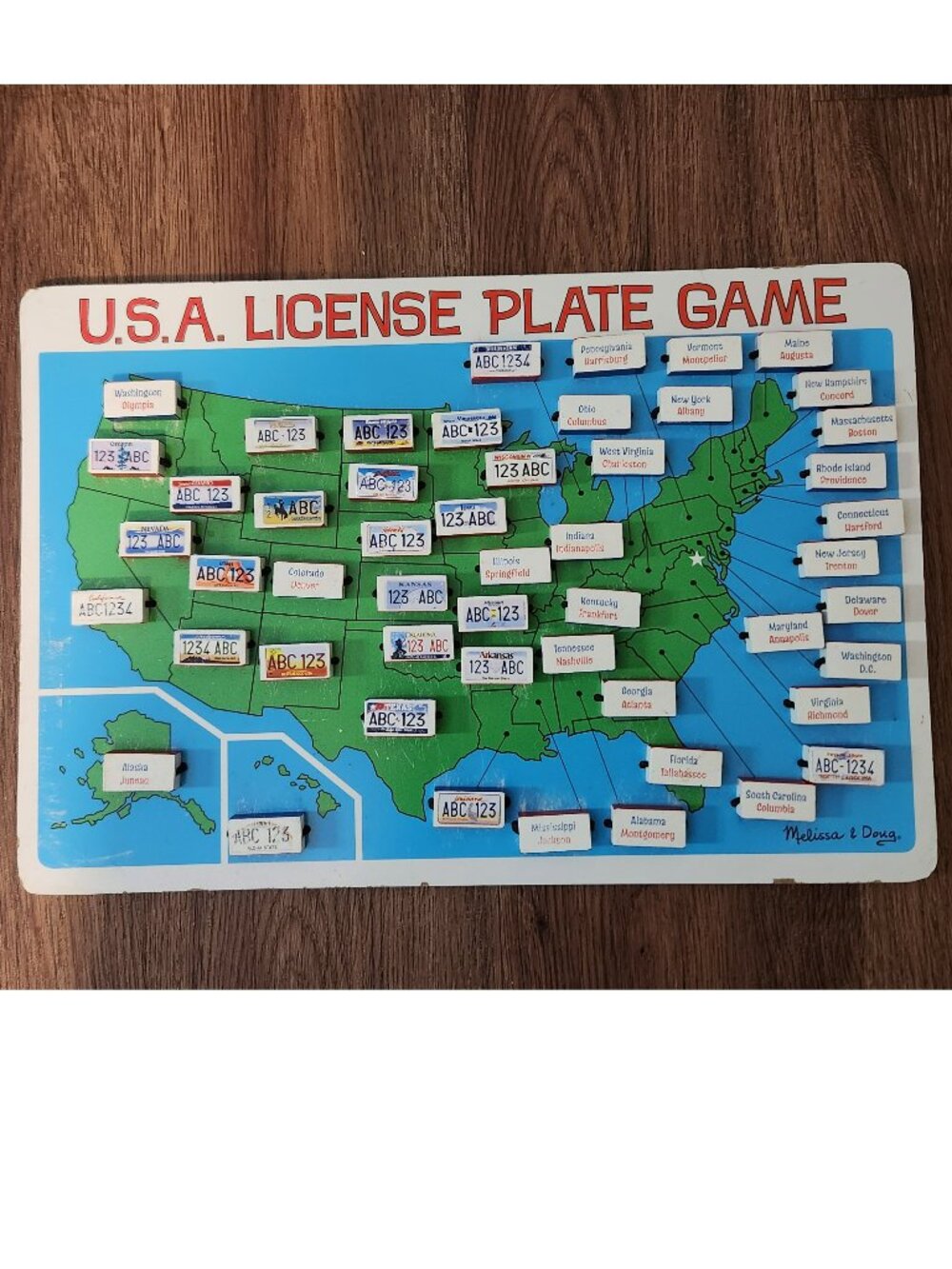 MELISSA & DOUG USA License Plate Road Great Travel Game Wooden 2098 (PRE-LOVED)